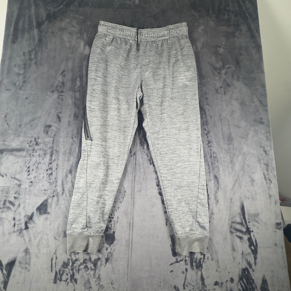 Reebok Joggers Mens Large Gray Heathered Fleece Lined Zipper Pocket Activewear